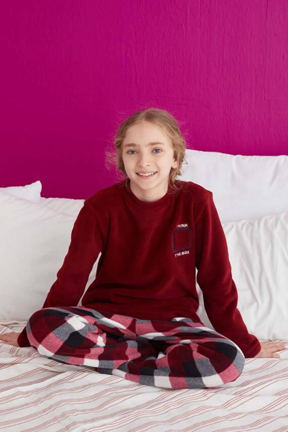 Kız Çocuk Bordo Pijama Takımı - 23934 - 2