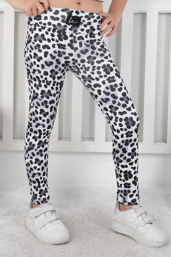Kız Çocuk Füme Leopar Desenli Tayt - 26802 - 1