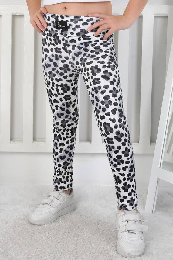 Kız Çocuk Füme Leopar Desenli Tayt - 26802 - 2