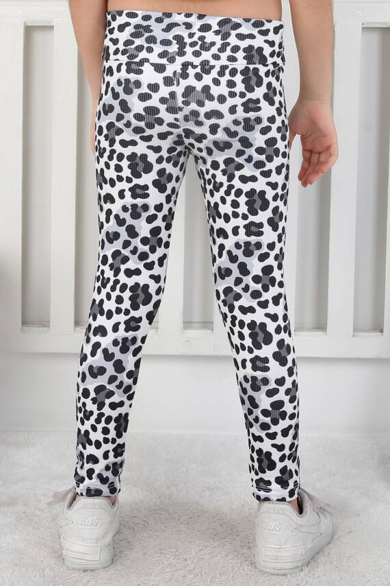 Kız Çocuk Füme Leopar Desenli Tayt - 26802 - 4
