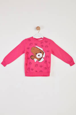 Kız Çocuk Fuşya Baskılı Sweatshirt - 26441 