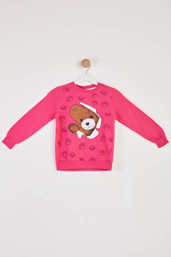 Kız Çocuk Fuşya Baskılı Sweatshirt - 26441 - 1