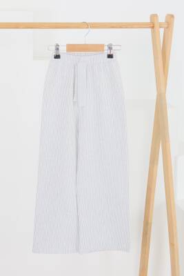 Kız Çocuk Gri Çizgili Beli Lastikli Pantolon - 27448 