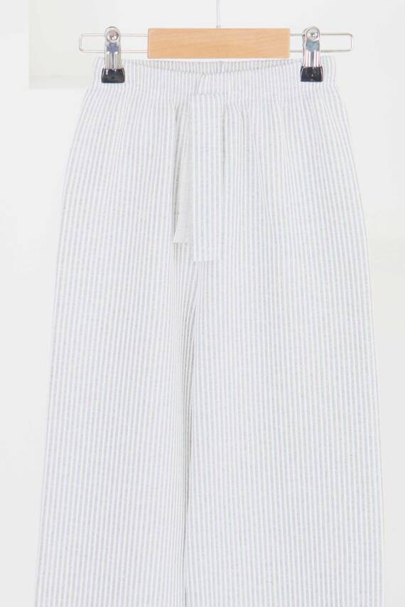 Kız Çocuk Gri Çizgili Beli Lastikli Pantolon - 27448 - 2