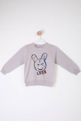 Kız Çocuk Gri Gülen Yüz Sweatshirt - 26107 