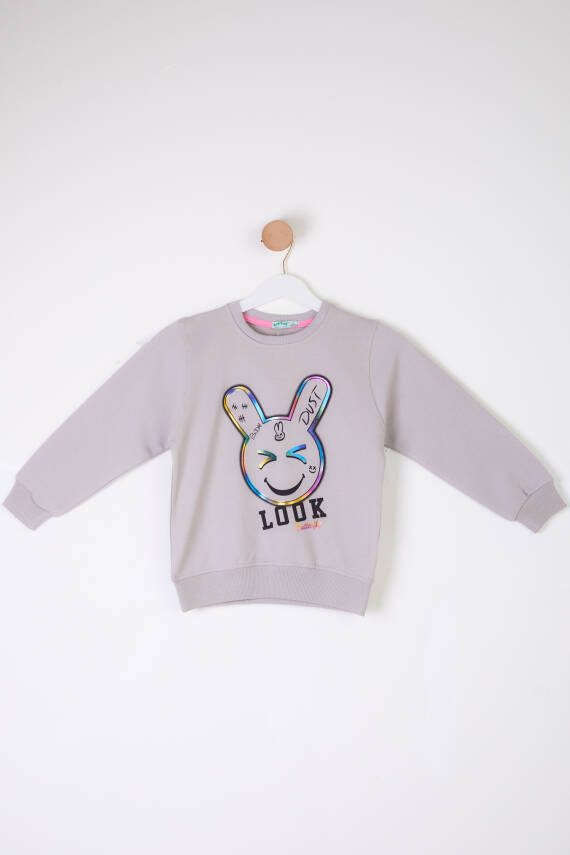 Kız Çocuk Gri Gülen Yüz Sweatshirt - 26107 - 1