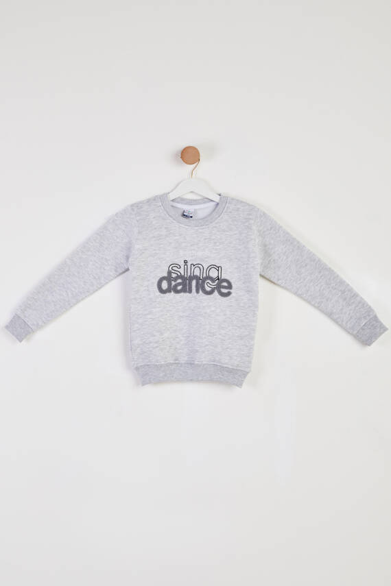Kız Çocuk Gri Nakışlı Sweatshirt - 26457 - 1