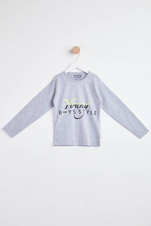 Kız Çocuk Gri Uzun Kol Baskılı sweatshirt - 24267 - 1
