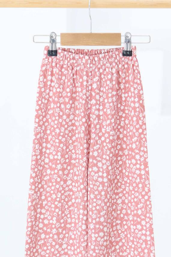 Kız Çocuk Gül Çiçek Desenli Pantolon - 27307 - 2