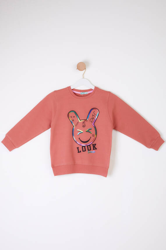 Kız Çocuk Gül Gülen Yüz Sweatshirt - 26107 - 1