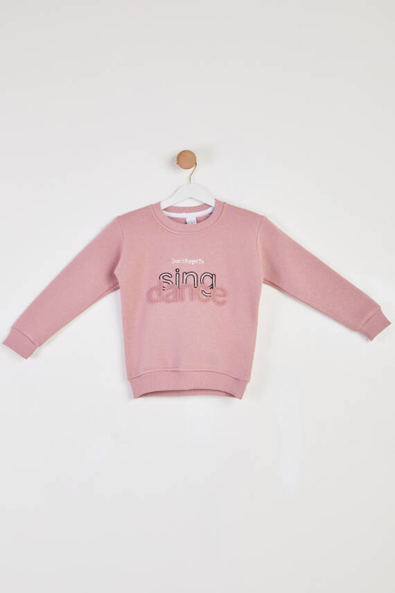 Kız Çocuk Gül Nakışlı Sweatshirt - 26457 - 1