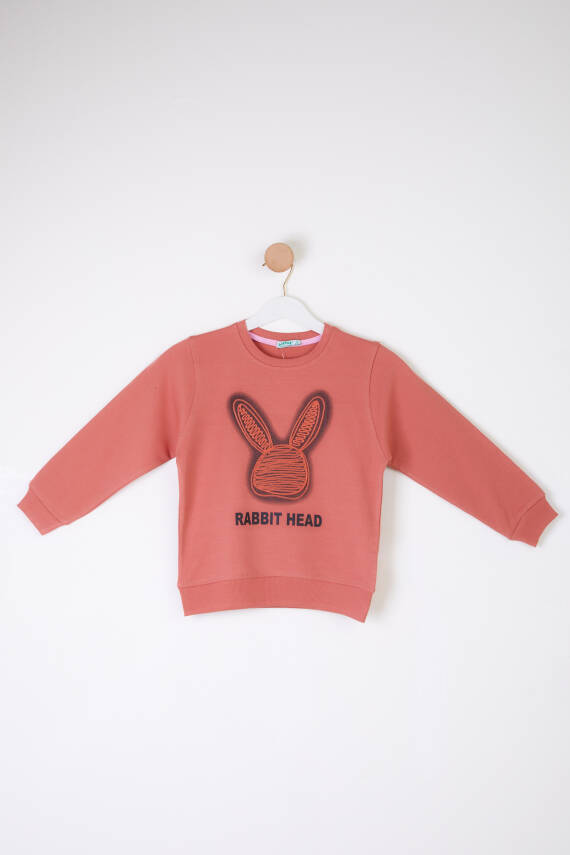 Kız Çocuk Gül Tavşan Sweatshirt - 26101 - 1