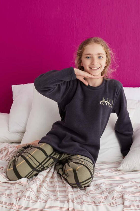 Kız Çocuk Haki Pijama Takımı - 23928 - 1