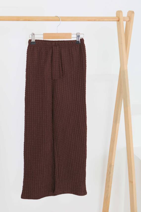 Kız Çocuk Kahve Beli Lastikli Pantolon - 27447 - 1