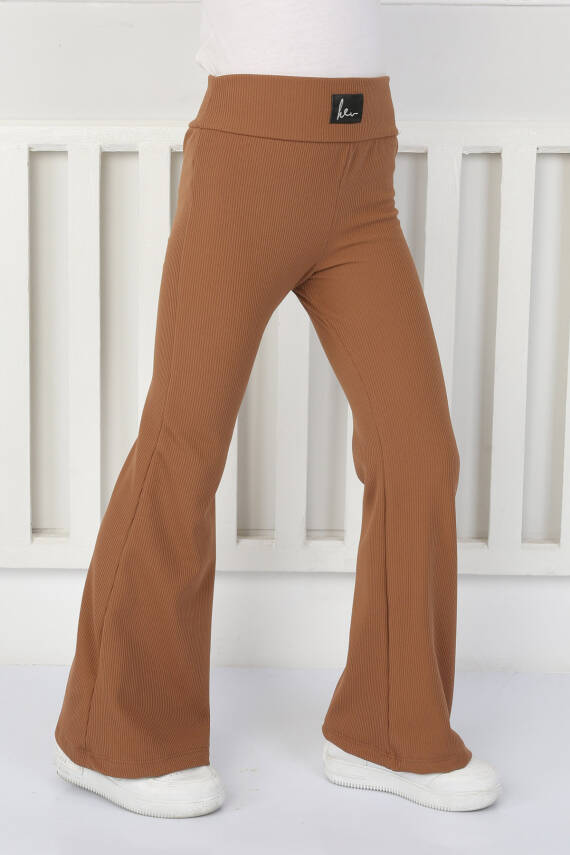 Kız Çocuk Kahve Şardonlu İspanyol Paça Pantolon - 26467 - 2