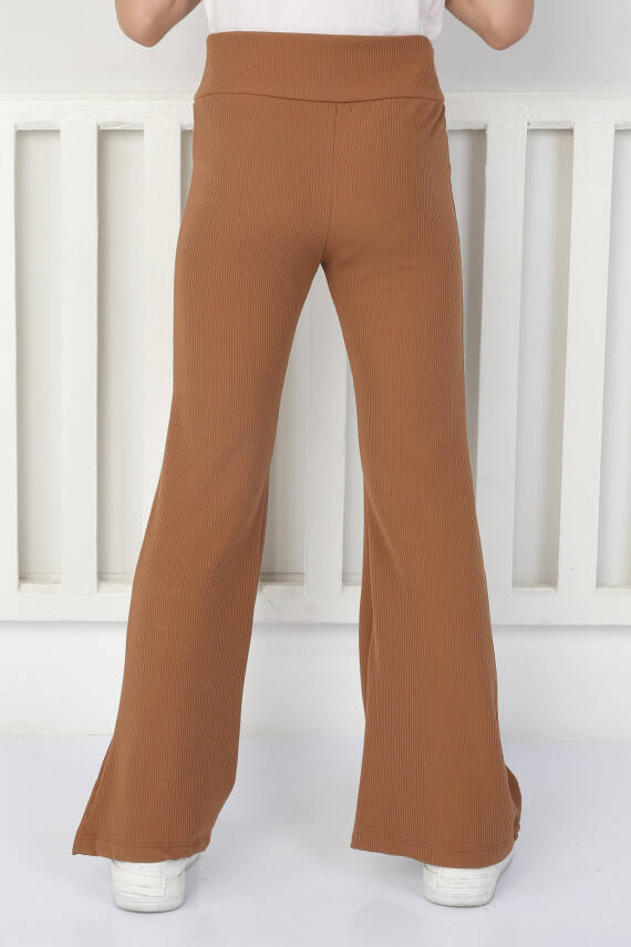 Kız Çocuk Kahve Şardonlu İspanyol Paça Pantolon - 26467 - 5