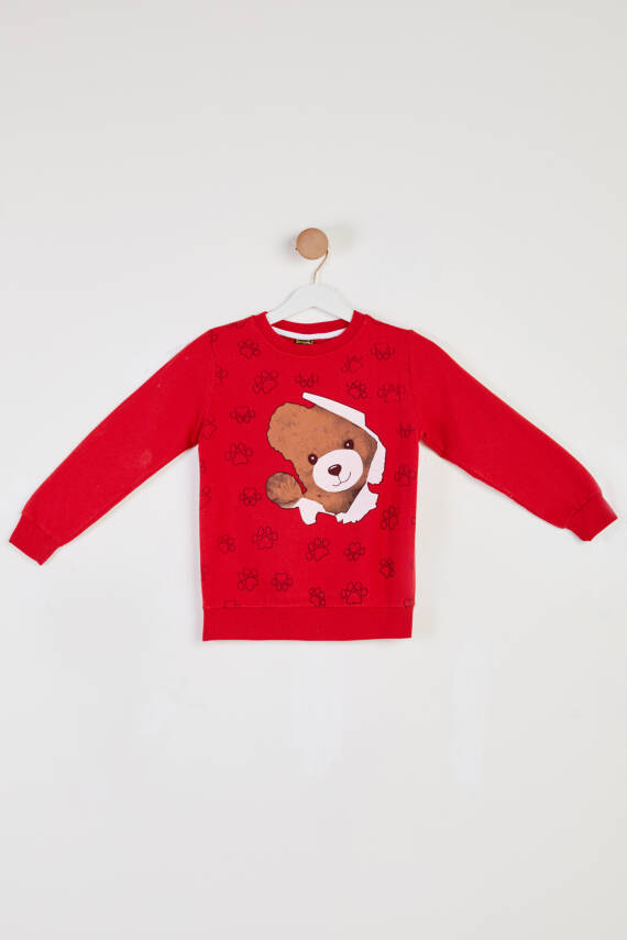 Kız Çocuk Kirmizi Baskılı Sweatshirt - 26441 - 1