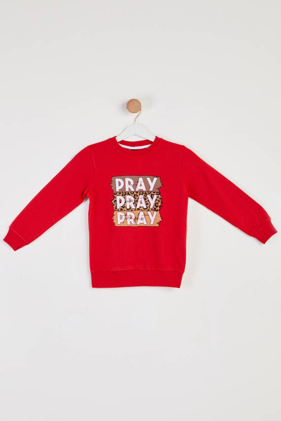 Kız Çocuk Kirmizi Baskılı Sweatshirt - 26442 - 1