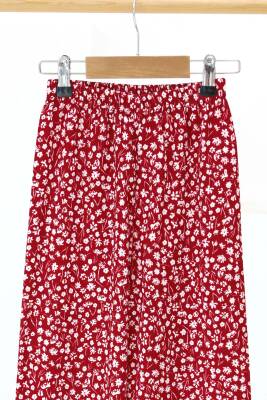 Kız Çocuk Kirmizi Çiçek Desenli Pantolon - 27307 - 2