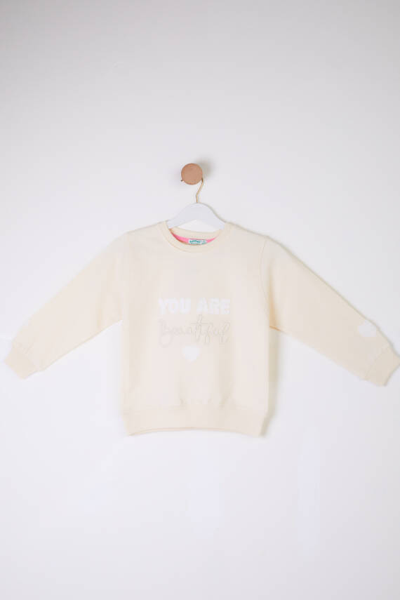 Kız Çocuk Krem Beautiful Sweatshirt - 26105 - 1