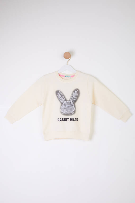Kız Çocuk Krem Tavşan Sweatshirt - 26101 - 1