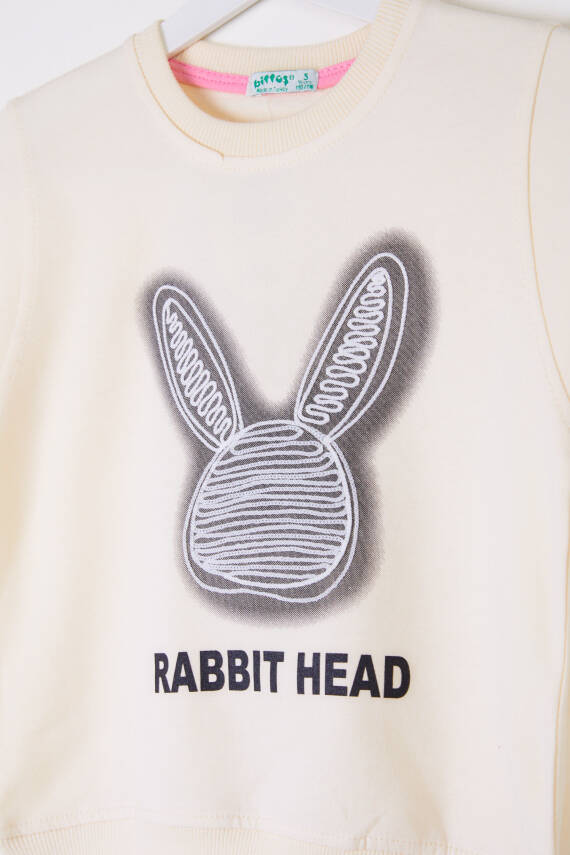 Kız Çocuk Krem Tavşan Sweatshirt - 26101 - 2