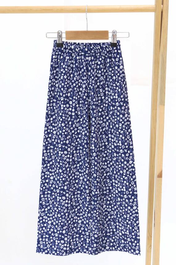 Kız Çocuk Lacivert Çiçek Desenli Pantolon - 27307 - 1