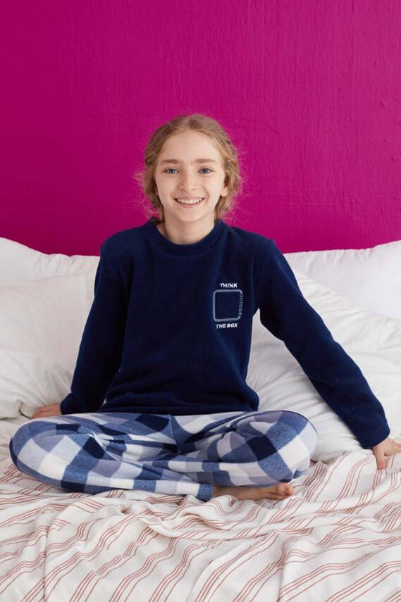 Kız Çocuk Lacivert Pijama Takımı - 23934 - 1