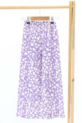 Kız Çocuk Lila Çiçek Desenli Pantolon - 27308 