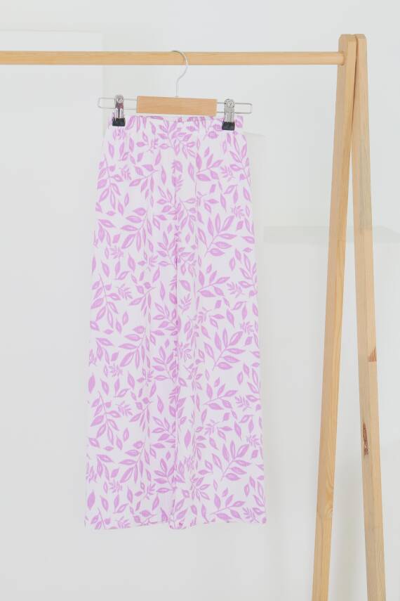 Kız Çocuk Lila Çiçek Desenli Pantolon - 27499 - 1