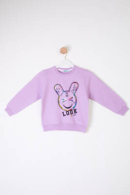 Kız Çocuk Lila Gülen Yüz Sweatshirt - 26107 