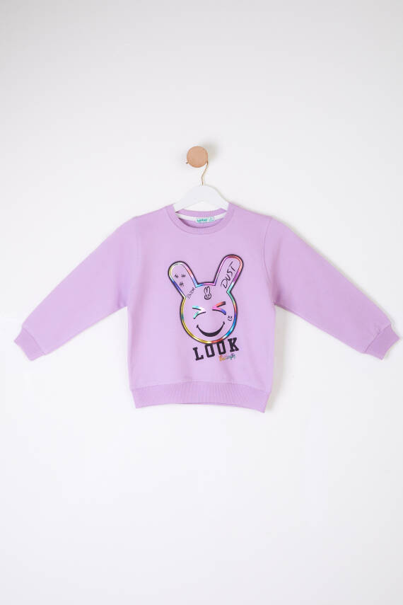 Kız Çocuk Lila Gülen Yüz Sweatshirt - 26107 - 1
