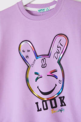 Kız Çocuk Lila Gülen Yüz Sweatshirt - 26107 - 3