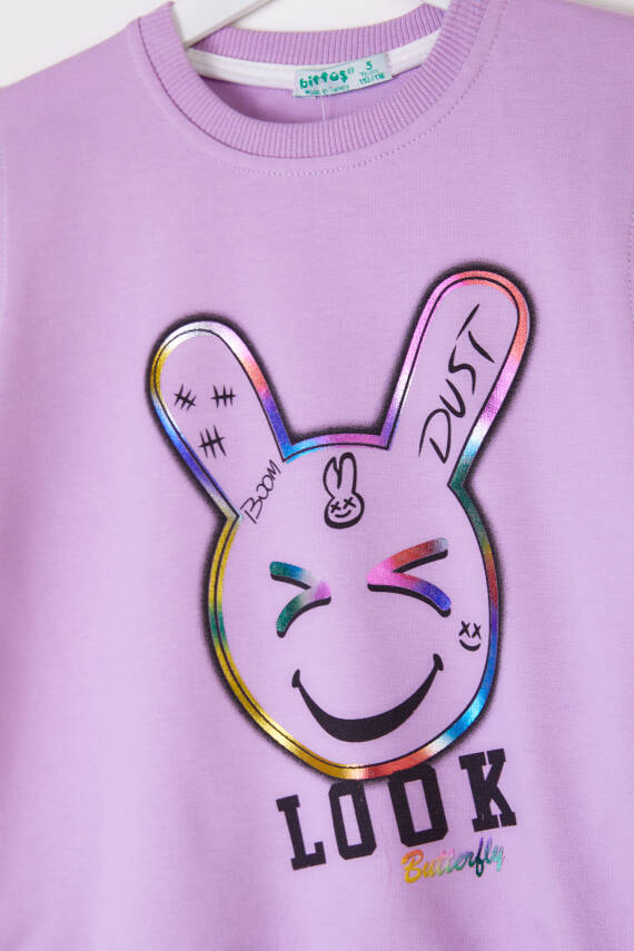 Kız Çocuk Lila Gülen Yüz Sweatshirt - 26107 - 3
