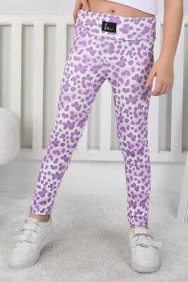 Kız Çocuk Lila Leopar Desenli Tayt - 26802 
