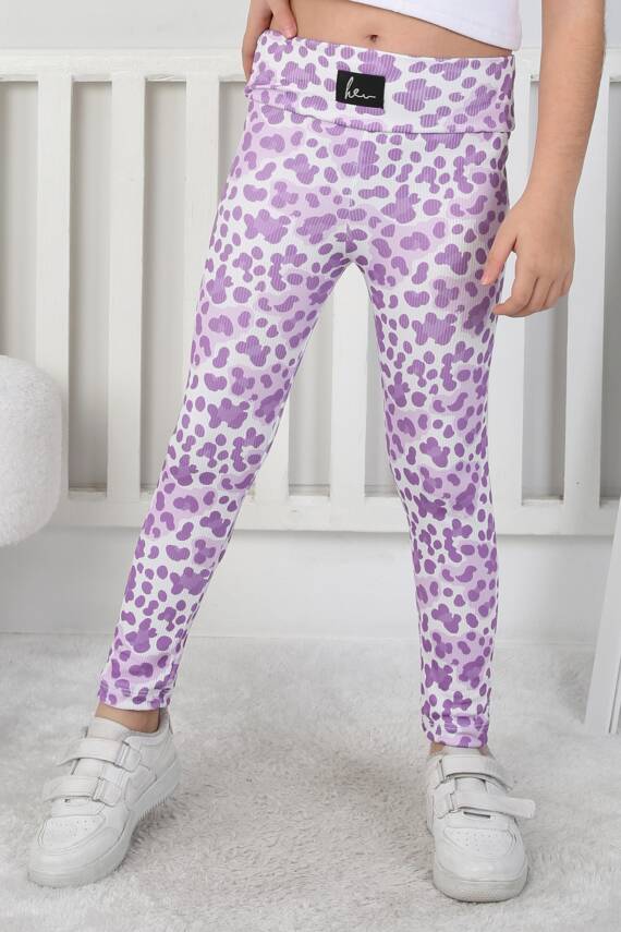 Kız Çocuk Lila Leopar Desenli Tayt - 26802 - 1