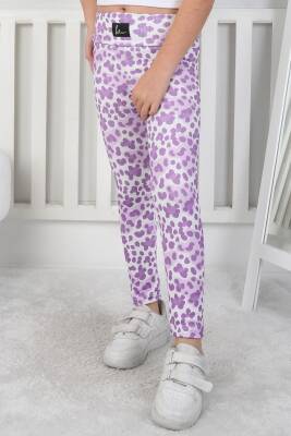 Kız Çocuk Lila Leopar Desenli Tayt - 26802 - 2