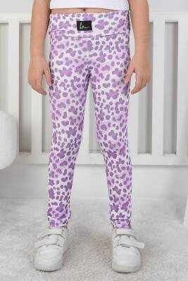Kız Çocuk Lila Leopar Desenli Tayt - 26802 - 3