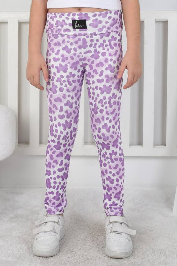 Kız Çocuk Lila Leopar Desenli Tayt - 26802 - 3