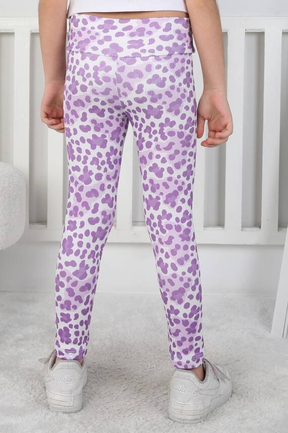 Kız Çocuk Lila Leopar Desenli Tayt - 26802 - 4
