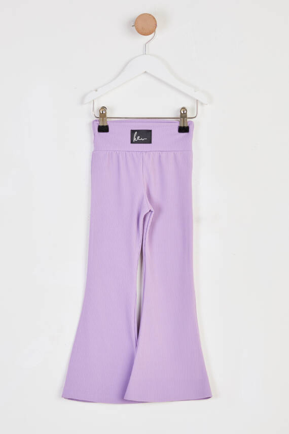 Kız Çocuk Lila Şardonlu İspanyol Paça Pantolon - 26467 - 1
