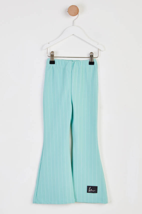 Kız Çocuk Mint Çizgili İspanyol Paça Pantolon - 26466 - 1