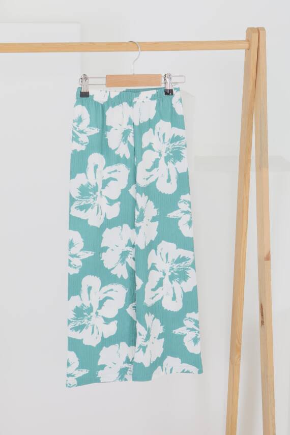 Kız Çocuk Mint Desenli Pantolon - 27305 - 1