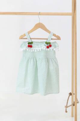 Kız Çocuk Mint Kirazlı Elbise - 27164 