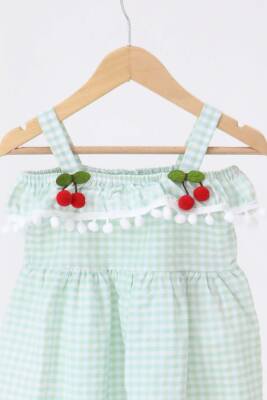 Kız Çocuk Mint Kirazlı Elbise - 27164 - 2