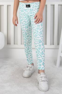 Kız Çocuk Mint Leopar Desenli Tayt - 26802 