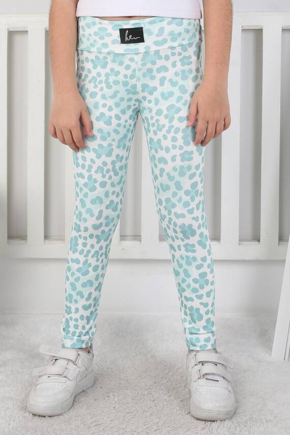 Kız Çocuk Mint Leopar Desenli Tayt - 26802 - 2