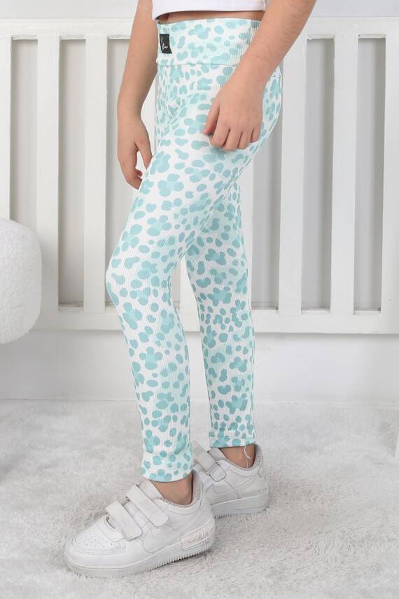 Kız Çocuk Mint Leopar Desenli Tayt - 26802 - 3