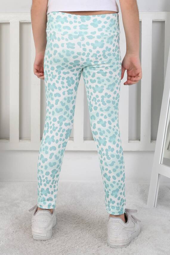 Kız Çocuk Mint Leopar Desenli Tayt - 26802 - 4
