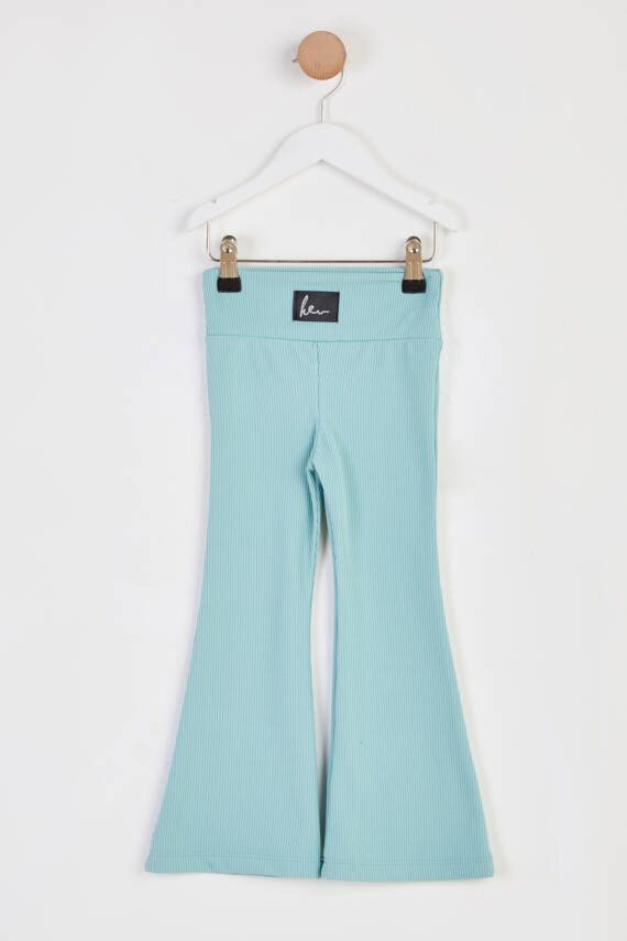Kız Çocuk Mint Şardonlu İspanyol Paça Pantolon - 26467 - 1